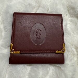 Cartier Burgundy Leather Wallet Card Holder with Gold Accents
